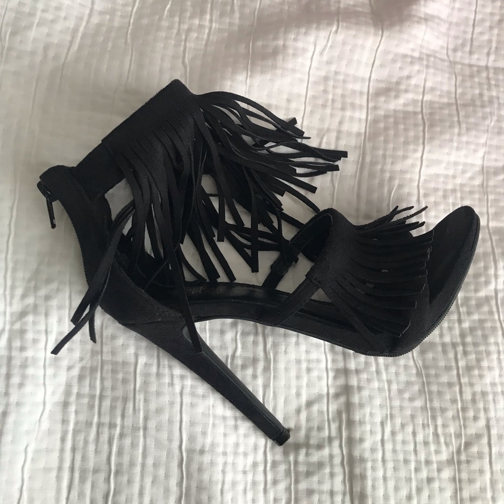 Black Fringe Heels